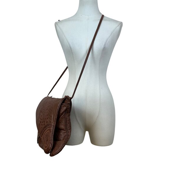 Brown Faux Crocodile Leather Unique Fold-Over Crossbody Bag - Picture 6 of 9